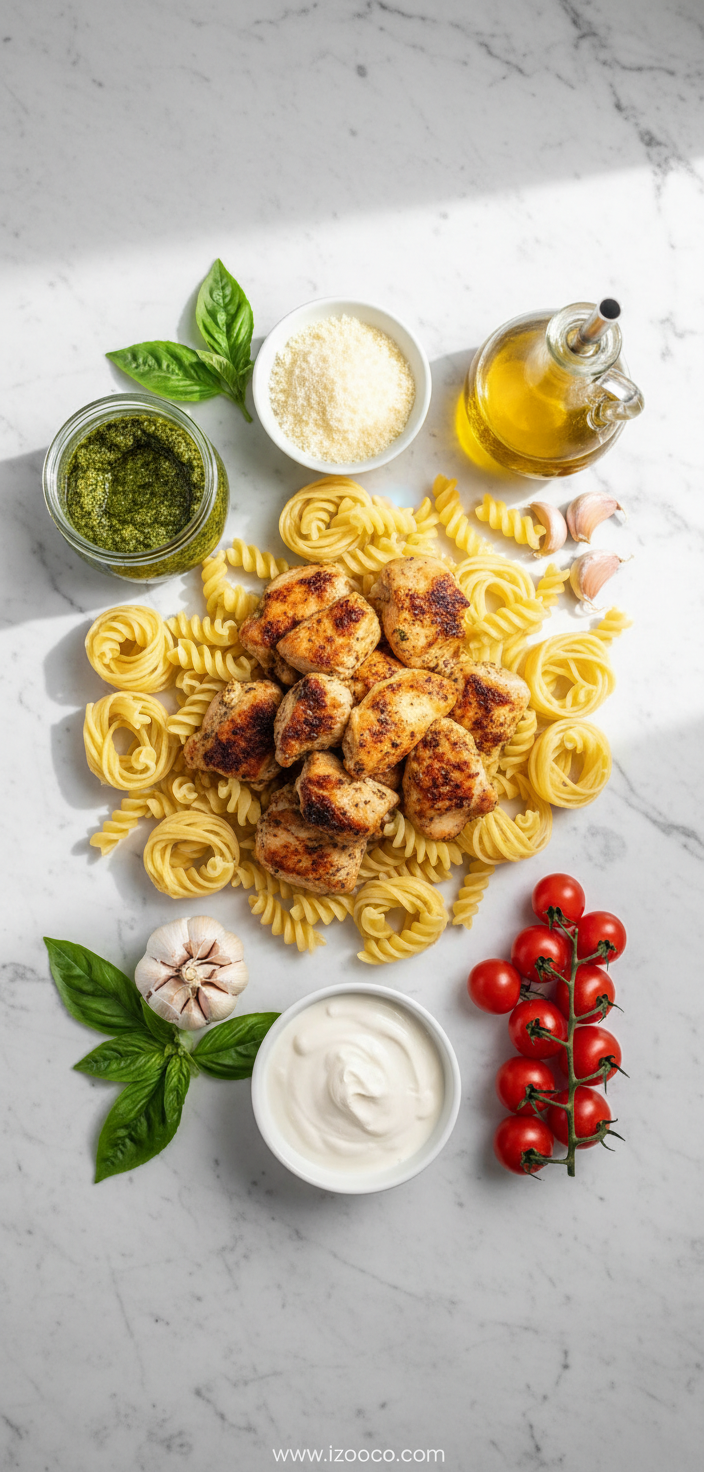 Pesto Chicken Pasta Bake: Creamy Weeknight Comfort Food Recipe 2 Ingredients for pesto chicken pasta bake