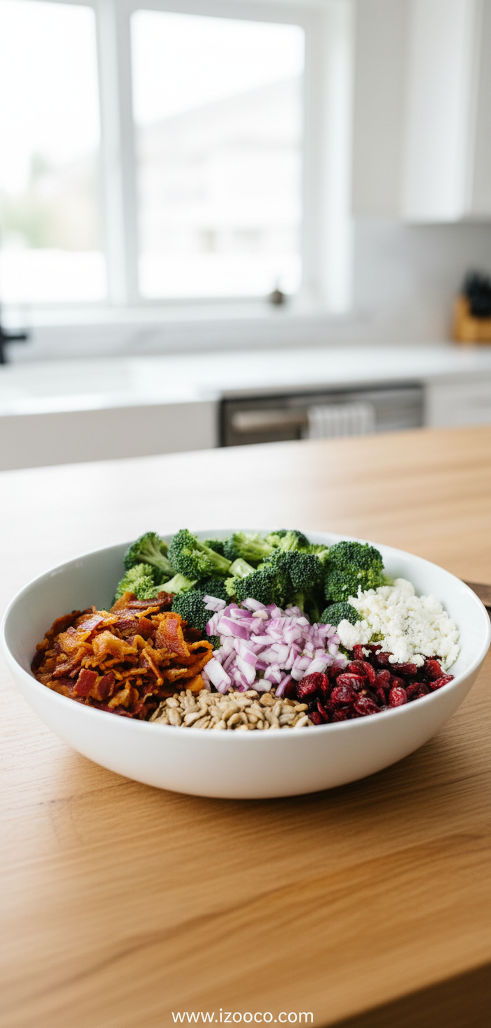 Healthy Broccoli Salad Recipe with Greek Yogurt Dressing | Easy & Light Side Dish 1 Fresh and vibrant healthy broccoli salad with red onions and creamy dressing