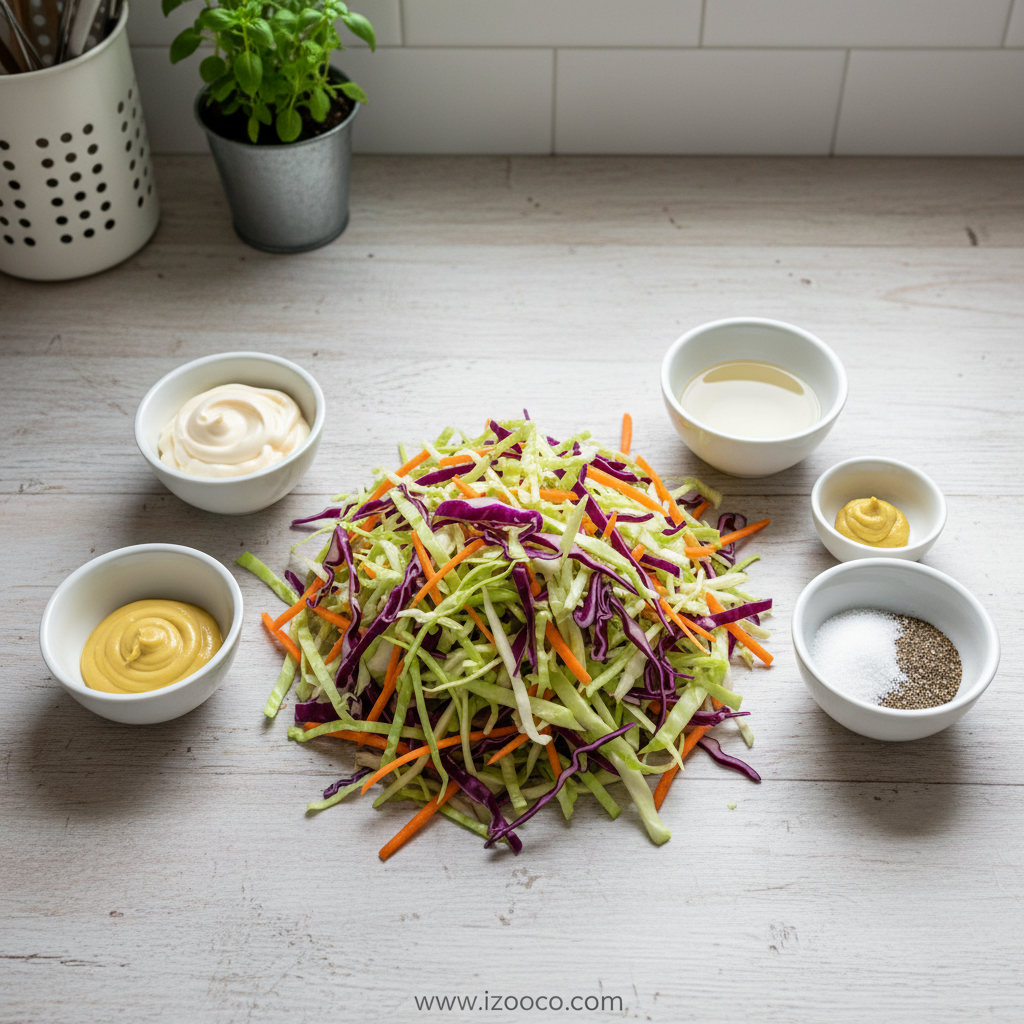 Gordon Ramsay's Perfect Coleslaw Recipe - Chef-Inspired Creamy Slaw Dressing 2 Fresh coleslaw ingredients including cabbage, carrots, and dressing components