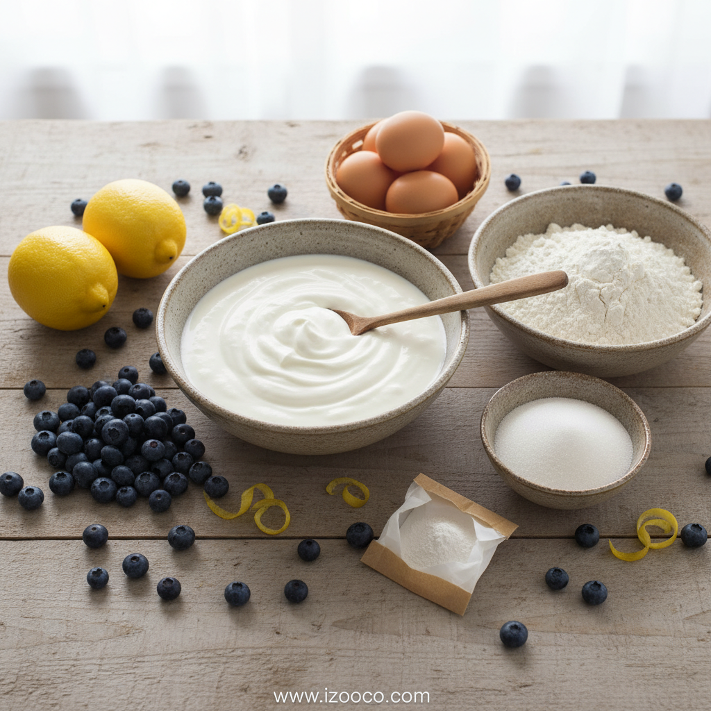 Ultimate Lemon Blueberry Yogurt Loaf Recipe: Moist Bakery-Style Cake 2 Ingredients for lemon blueberry yogurt loaf arranged beautifully