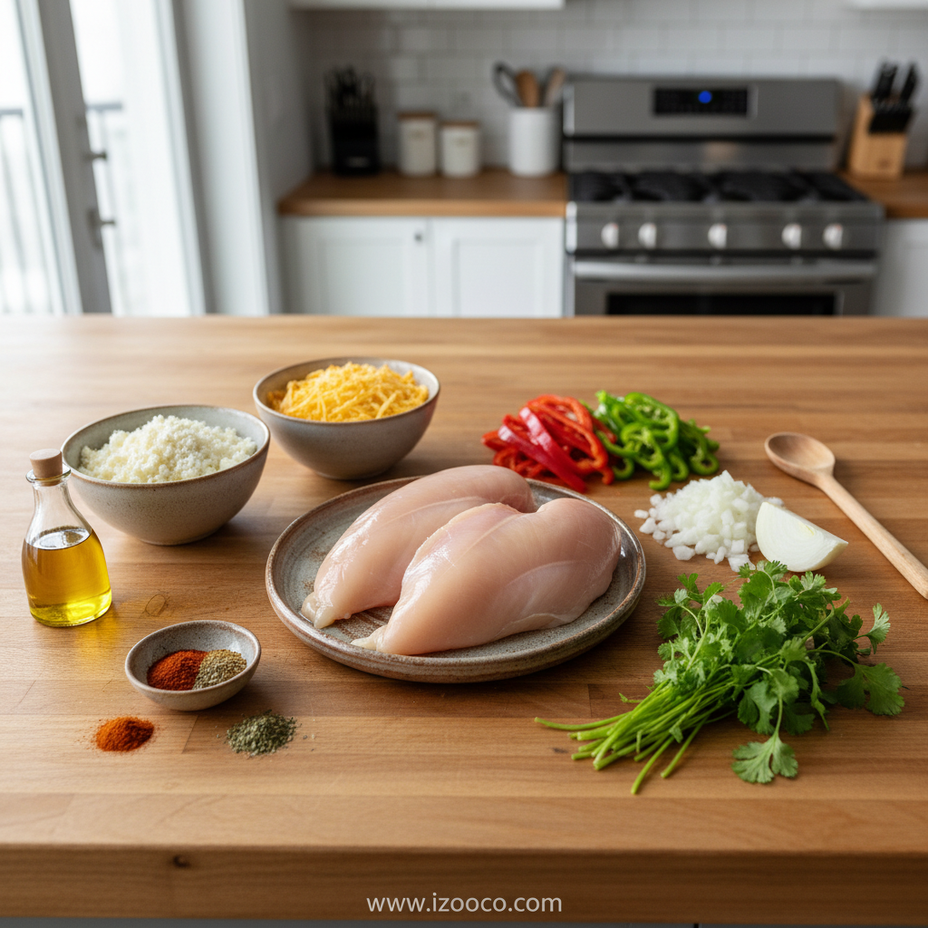 Creamy Cheesy Mexican Chicken Recipe: Easy One-Pan Tex-Mex Dinner 2 Ingredients for Mexican chicken with cheese sauce laid out on counter