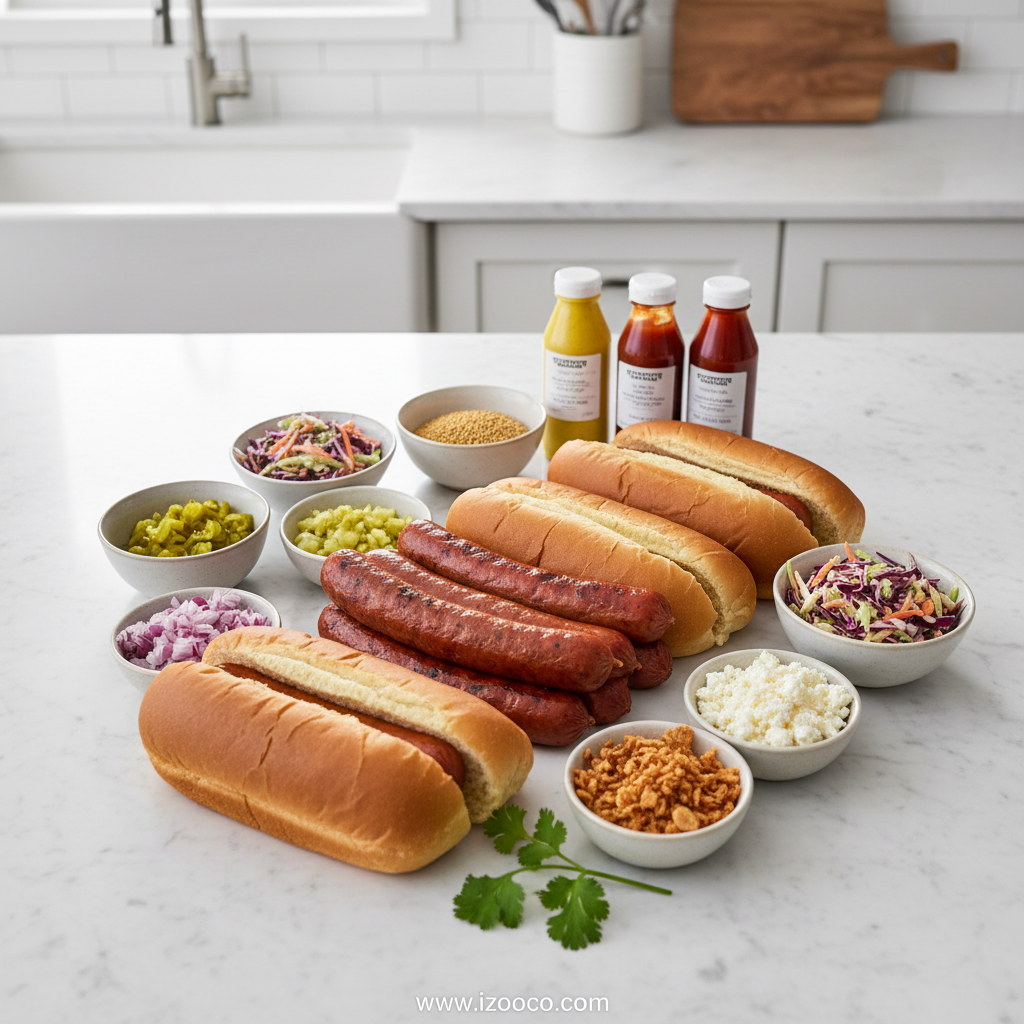 Ingredients for making regional hot dog styles