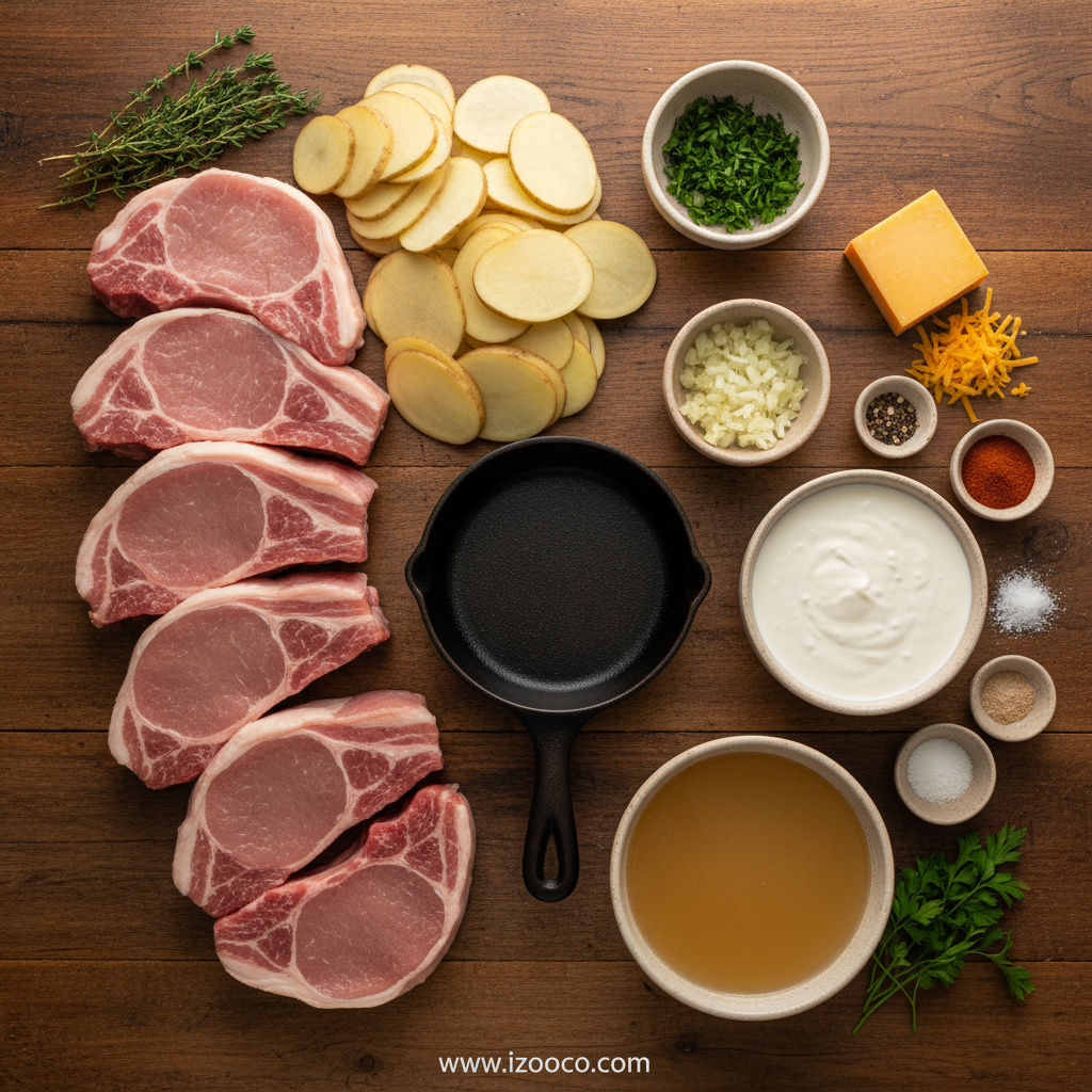 Easy Smothered Pork Chop and Scalloped Potato Casserole - The Ultimate Comfort Food Dinner 2 Fresh ingredients for smothered pork chop casserole