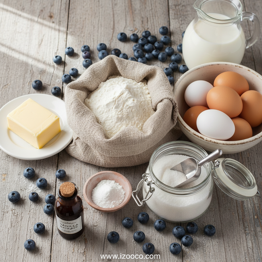 Ingredients for Bakery Style Blueberry Muffins