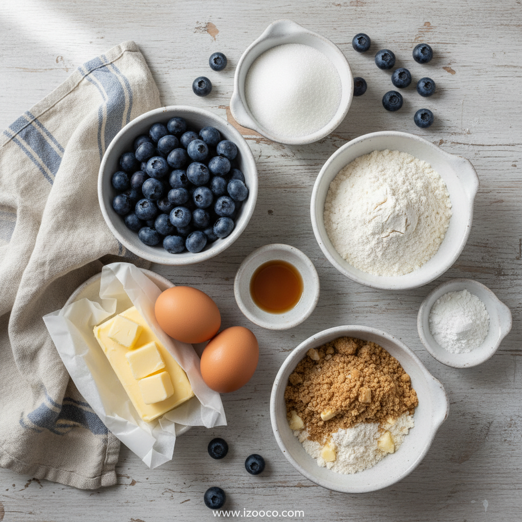 Ingredients for bakery style streusel blueberry muffins