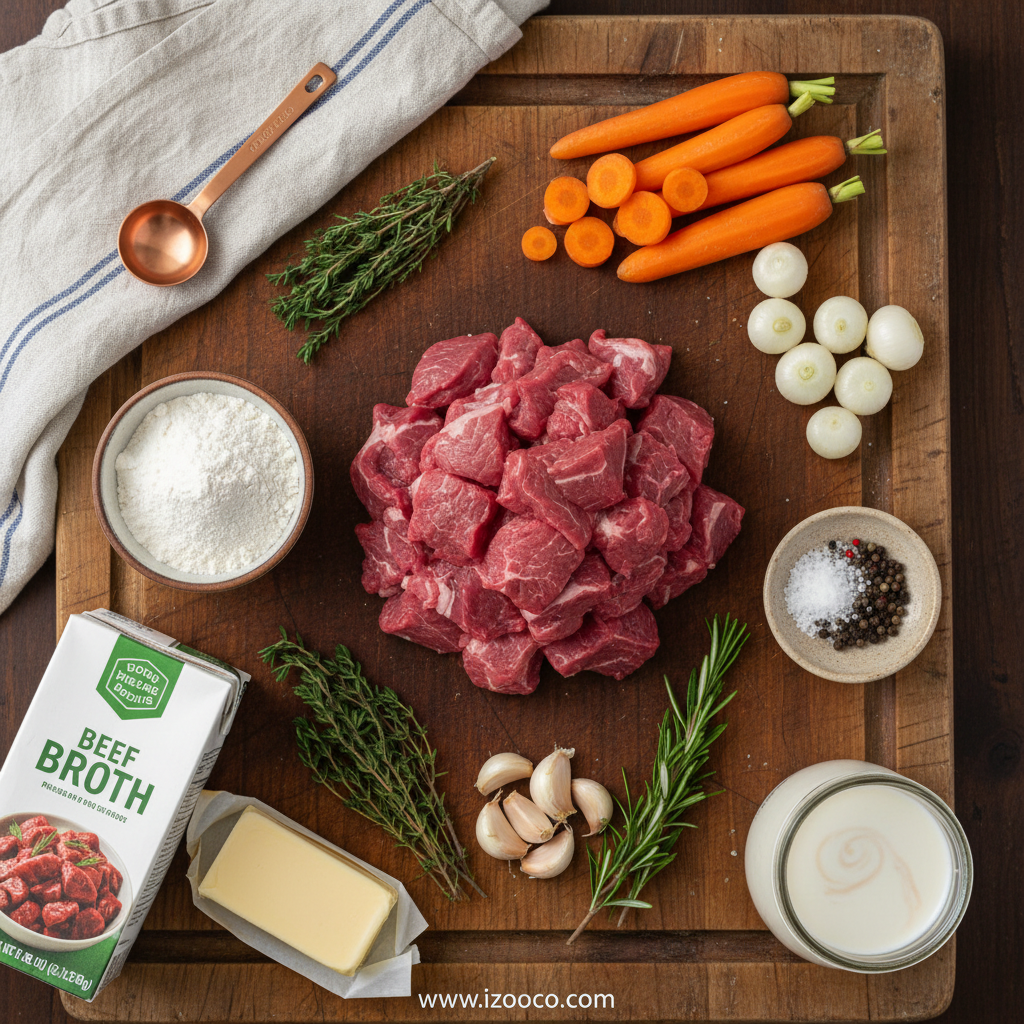 Ingredients for herbed biscuit beef pot pie