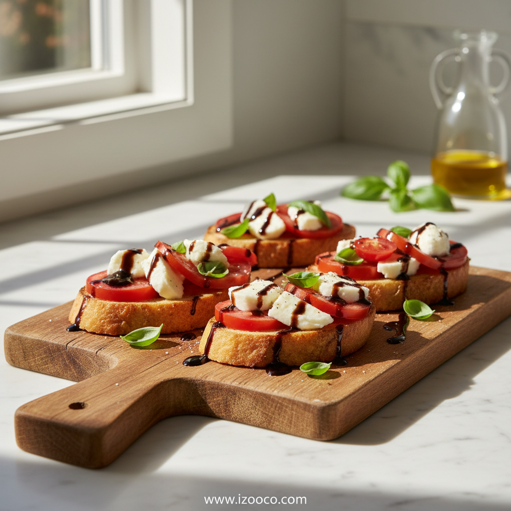 Caprese Bruschetta served on a platter