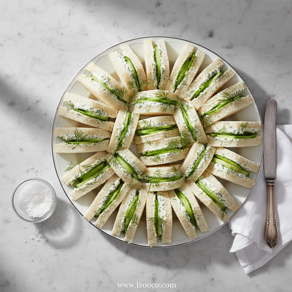 Classic cucumber sandwiches served on a platter