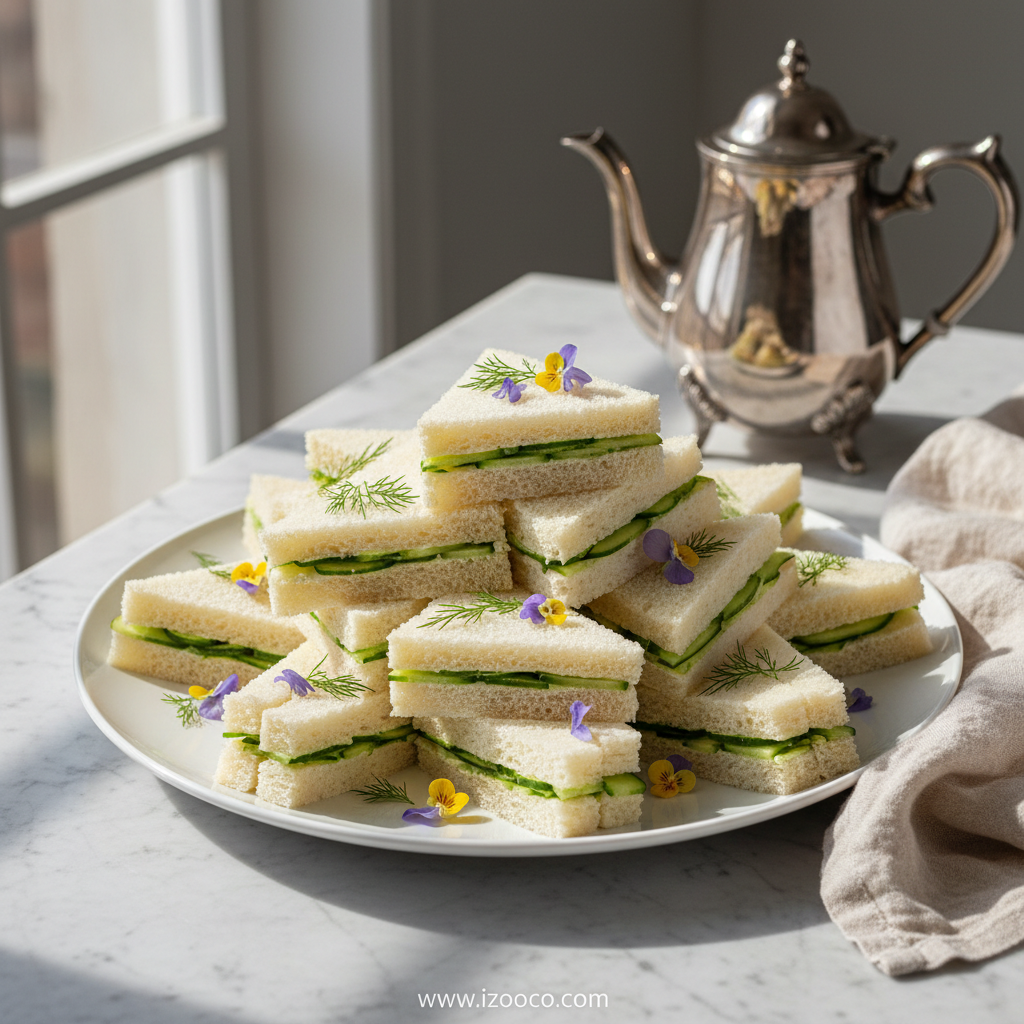 Classic cucumber sandwiches served on a platter