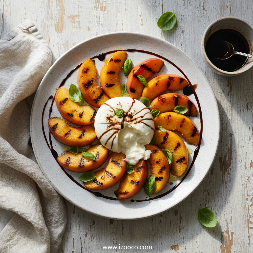 Fresh Grilled Peach Burrata Salad with Balsamic Glaze