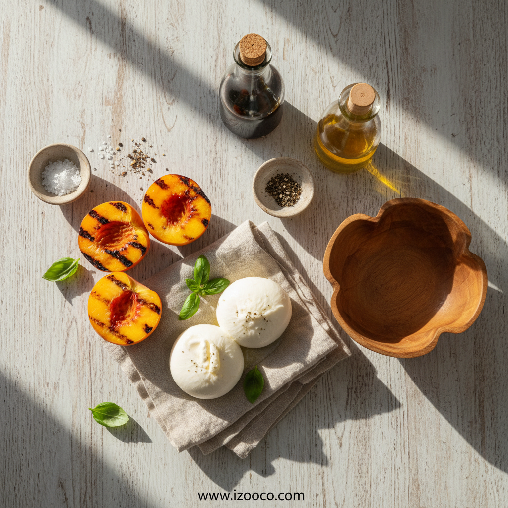Ingredients for Grilled Peach Burrata Salad
