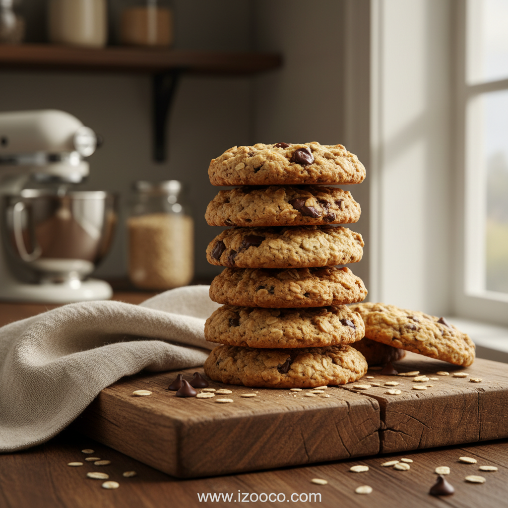 Chewy oatmeal cookies with golden edges