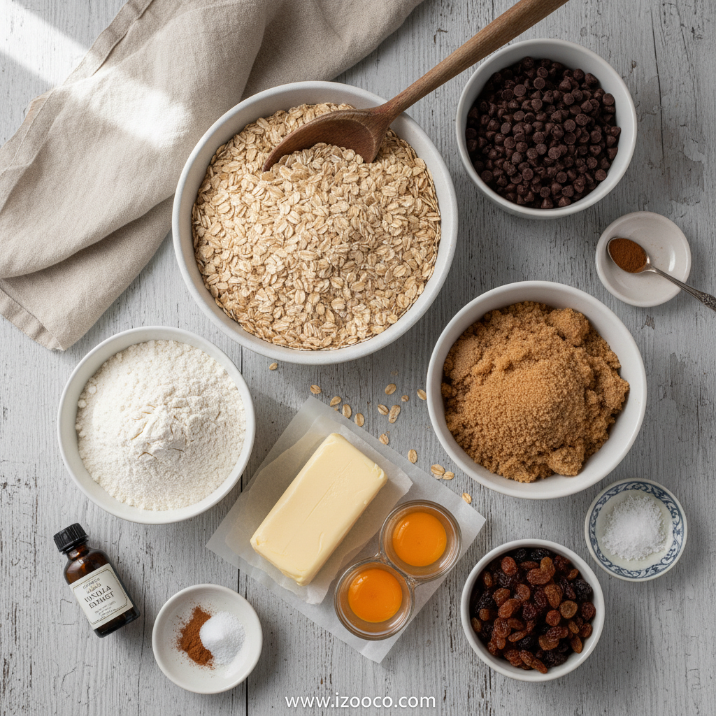 Ingredients for oatmeal cookies