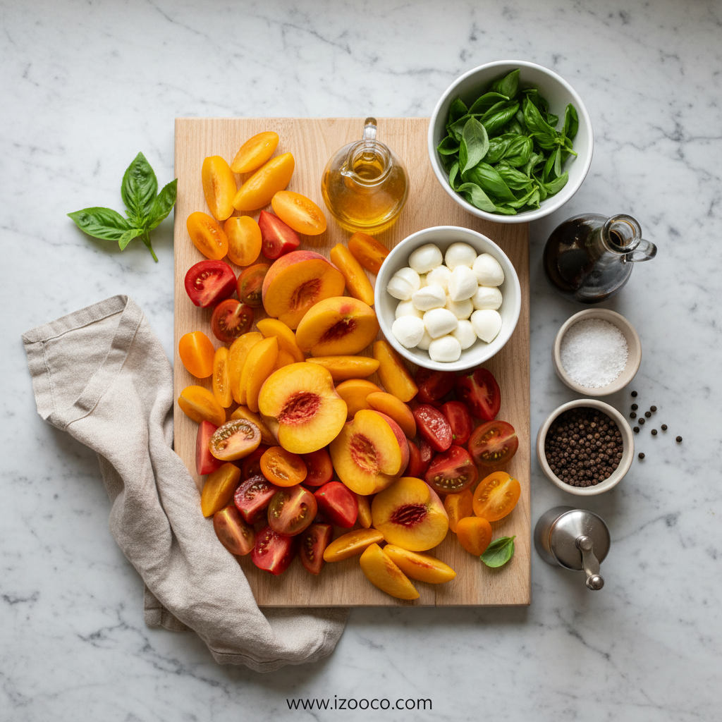 Ingredients for Peach Tomato Caprese Salad