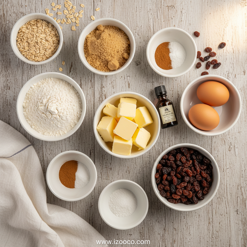 Ingredients for oatmeal cookies