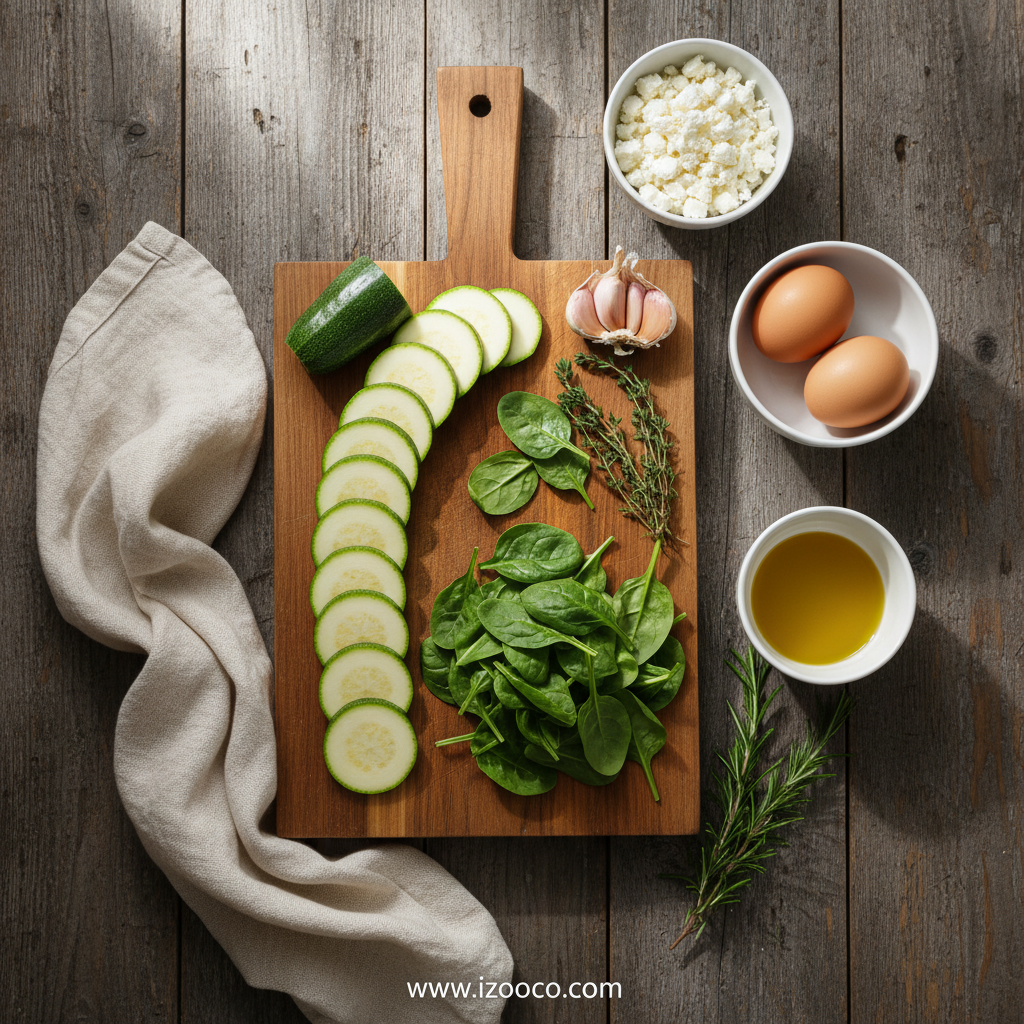 Ingredients for Baked Zucchini, Spinach, and Feta Casserole