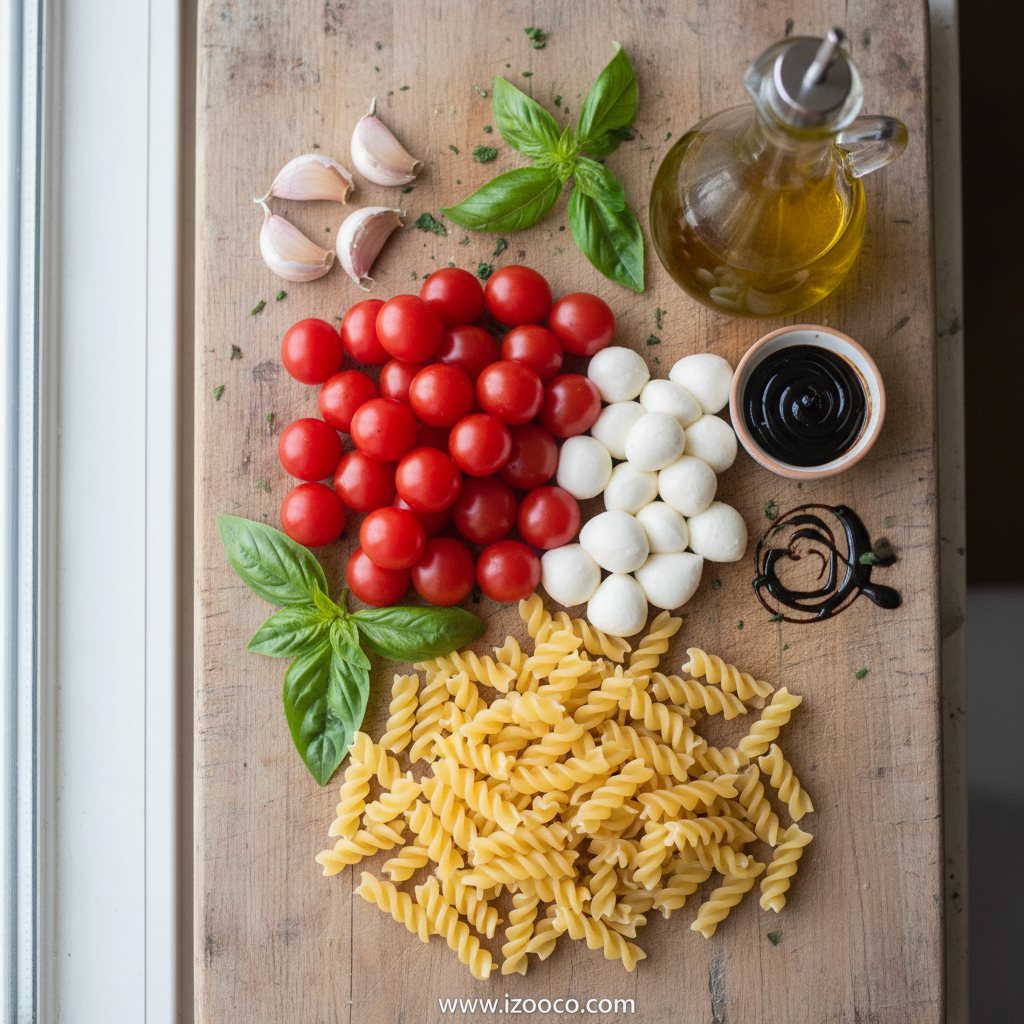 Ingredients for Caprese Pasta Salad